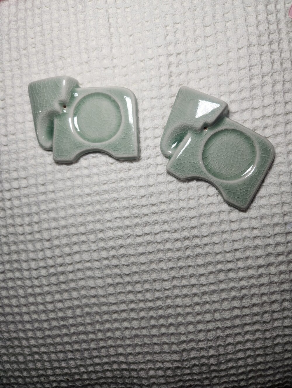 celadon-glazed ceramic elephant incense holder Set Of 2